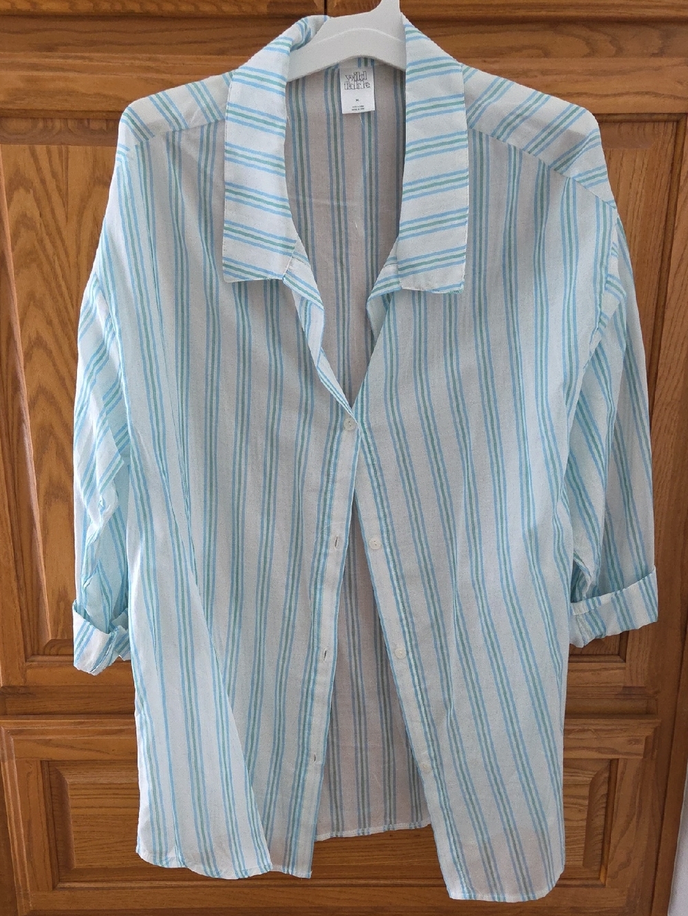 wild fable White Button-Down Shirt with Light Blue Stripes